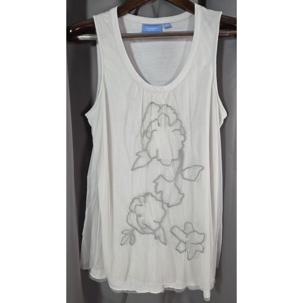 Simply Vera - Vera Wang Women's Lace Overlay Gray Tank Top Large Boho Flowy